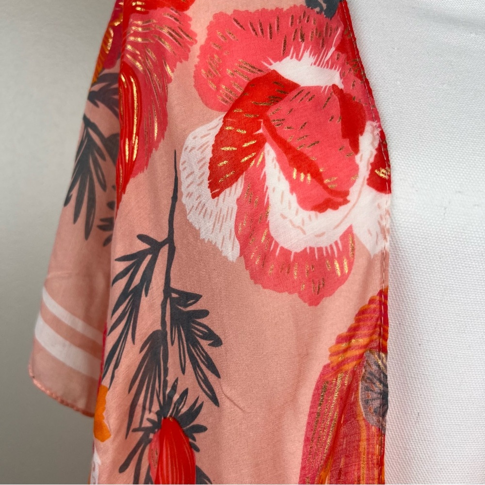 Floral Boho Sheer Lightweight Open Front‎ Cardigan Kimono, One Size Loose + Airy - Picture 4 of 10